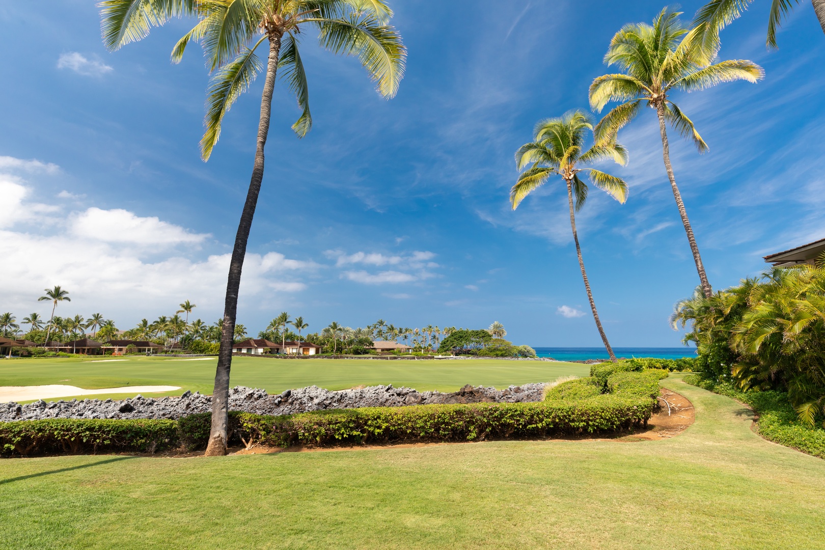 Kailua-Kona Vacation Rentals, 2BD Hillside Villa (6102) at Hualalai Resort - Emerald fairways, swaying palms, and turquoise ocean views create a breathtaking island retreat.