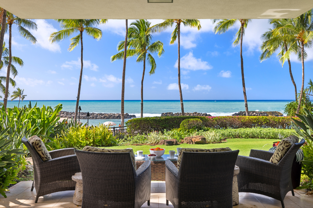 Kapolei Vacation Rentals, Ko Olina Beach Villas B109 - The tropical view from your private lanai.