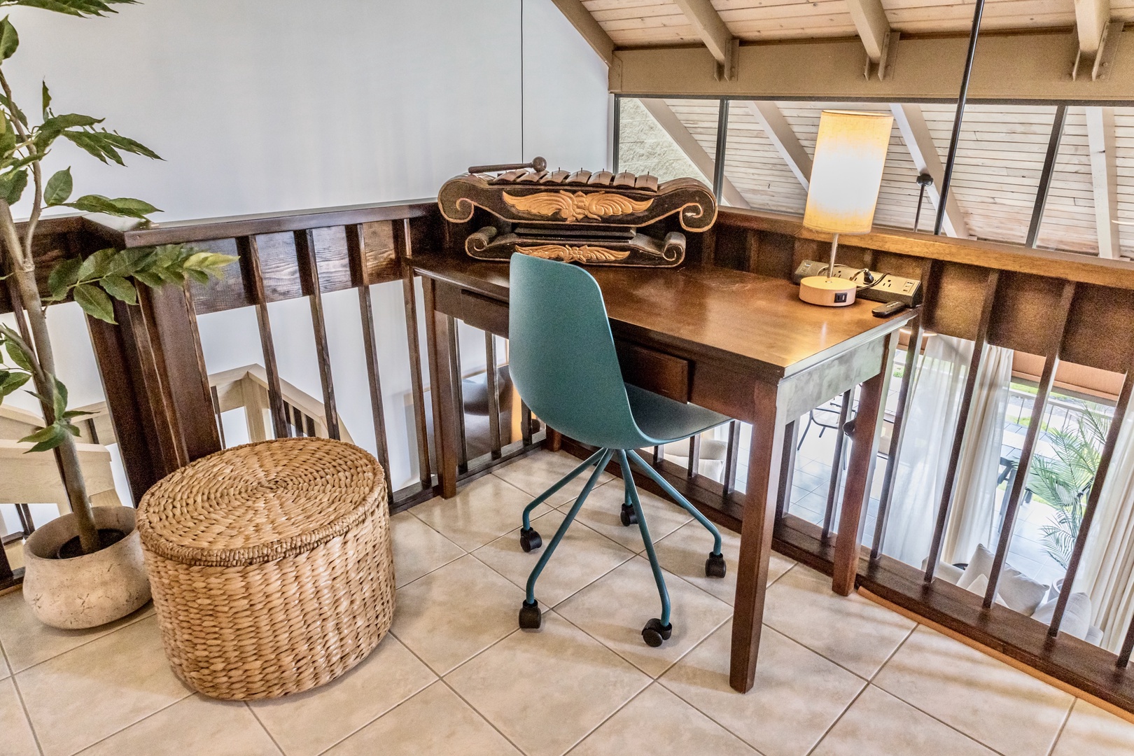 Kailua Kona Vacation Rentals, Keauhou Kai C301 - The desk looks out over the railing, so working up here never feels closed in.