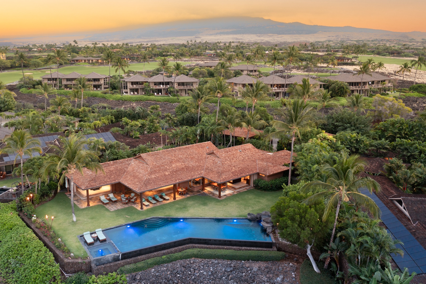 Kailua Kona Vacation Rentals, 5BD Ke Alaula Estate (144) at Hualalai Resort - Expansive aerial view of the estate nestled along the Ke‘olu Golf Course.