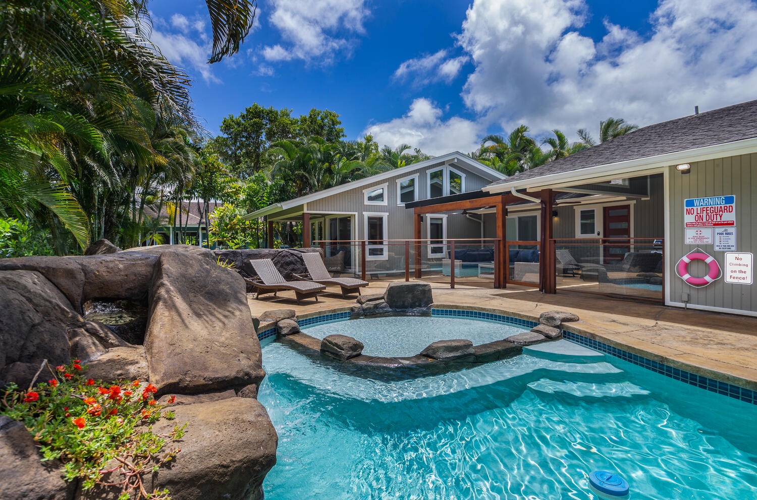 Princeville Vacation Rentals, Lani Oasis - The private pool with chase loungers.