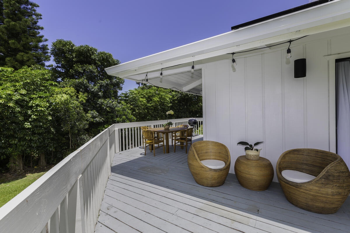 Princeville Vacation Rentals, Hale Kalani - Outdoor patio with furniture to breath in the island air