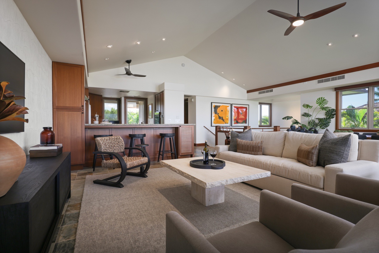 Kailua Kona Vacation Rentals, 3BD Ka'Ulu Villa (109A) at Hualalai Resort - Alternative view from the living space towards the kitchen.