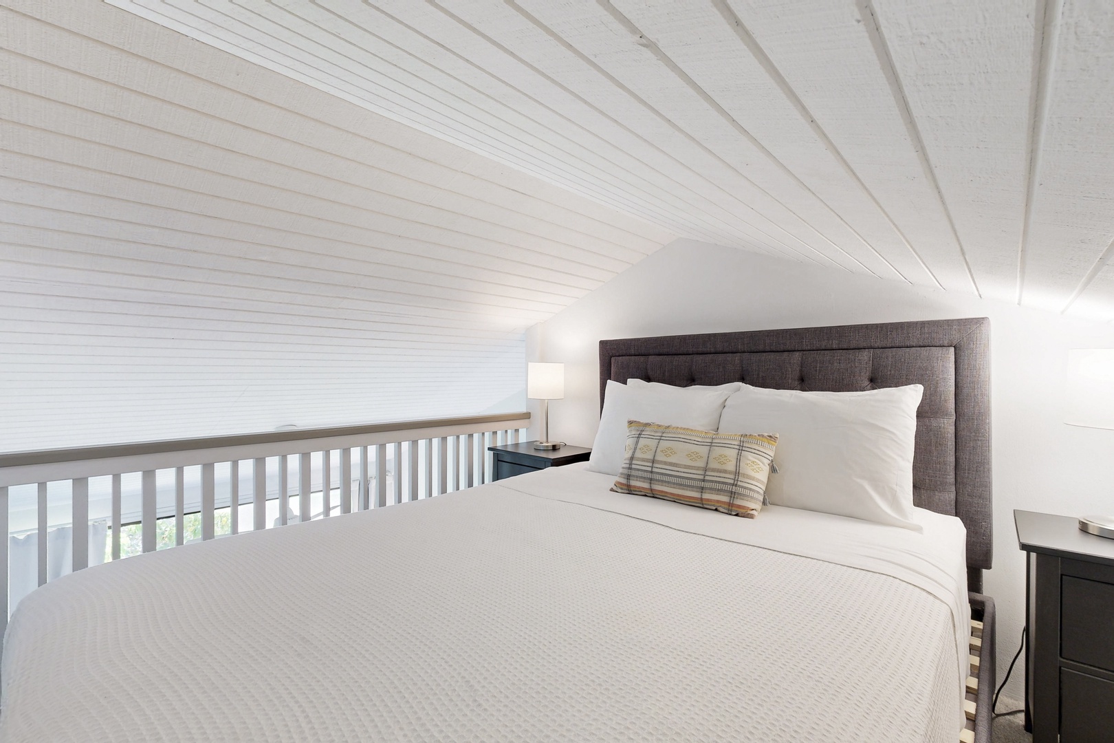 Kahuku Vacation Rentals, Kuilima Estates West #132 - Loft bedroom with queen bed and airy ceiling.