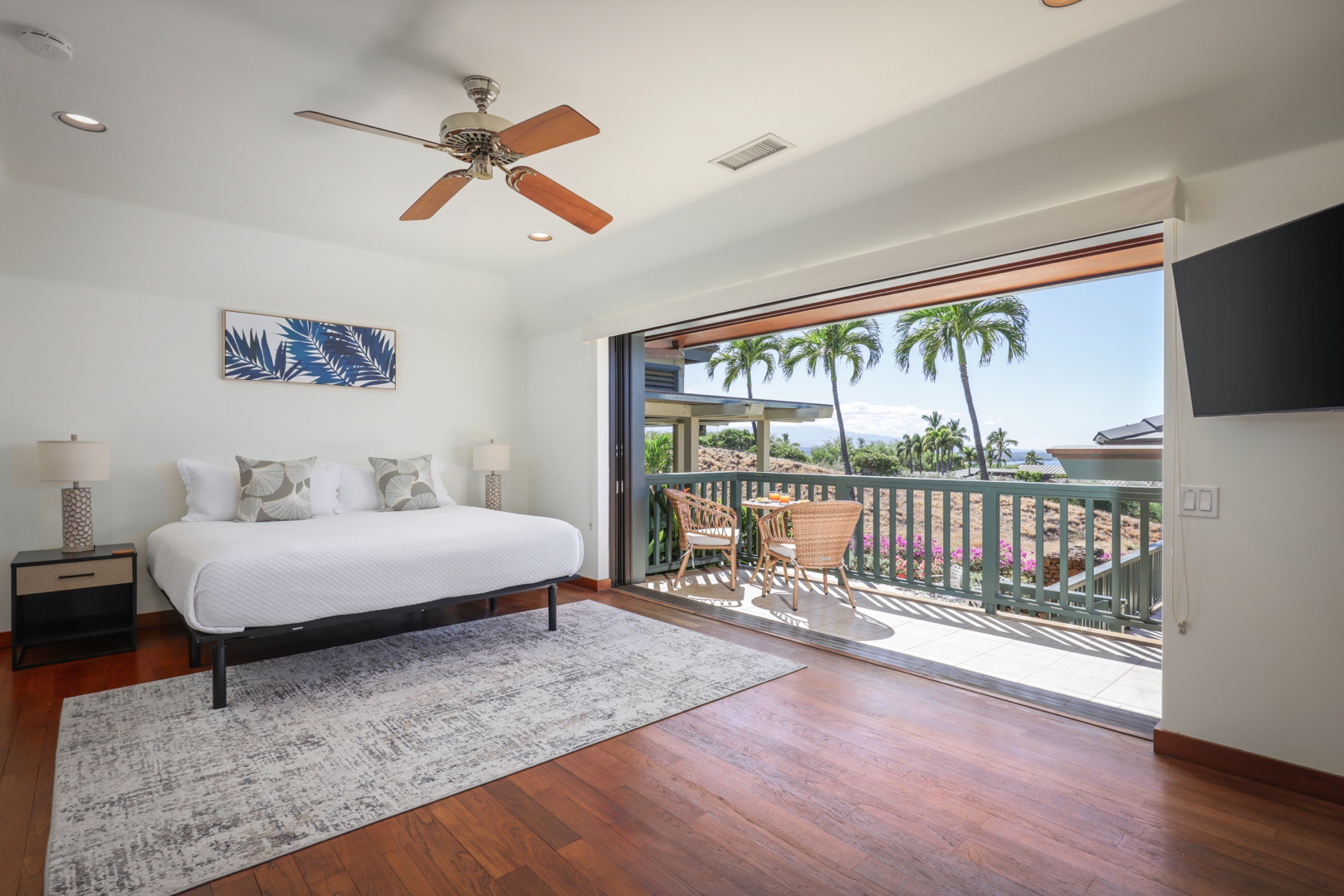 Kamuela Vacation Rentals, 4BD Fairways South Estate (29) at Mauna Kea Resort - Reverse view of the second bedroom showcasing the private furnished lanai.