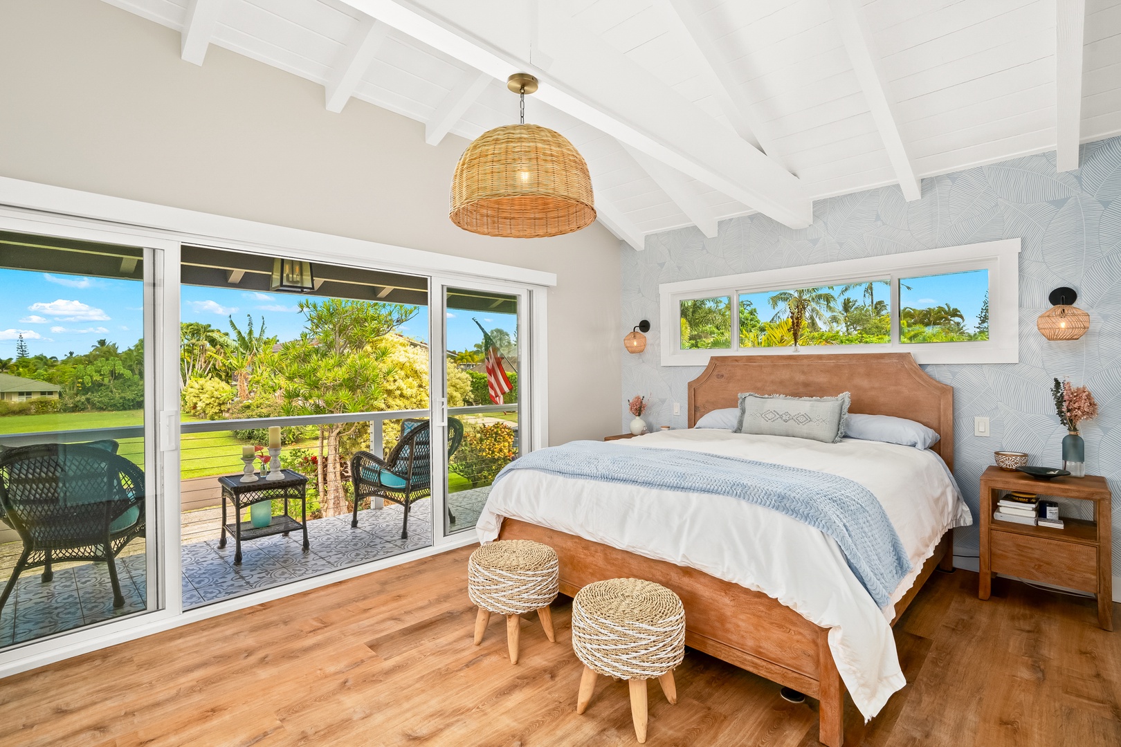 Princeville Vacation Rentals, Ola Hou - Entire Property - The bedroom opens to stunning outdoor views, blending indoor comfort with nature's tranquility.