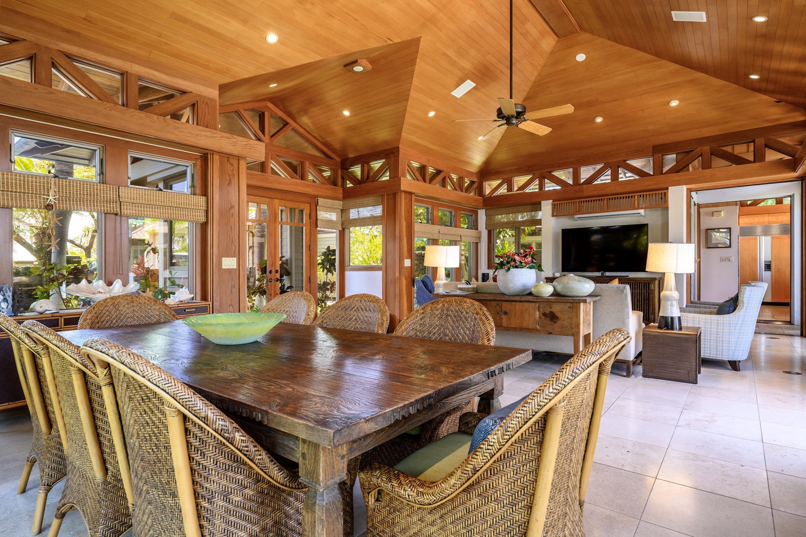 Kamuela Vacation Rentals, 3BD Na Hale 3 at Pauoa Beach Club at Mauna Lani Resort - The island charm of the dining area with table for eight.
