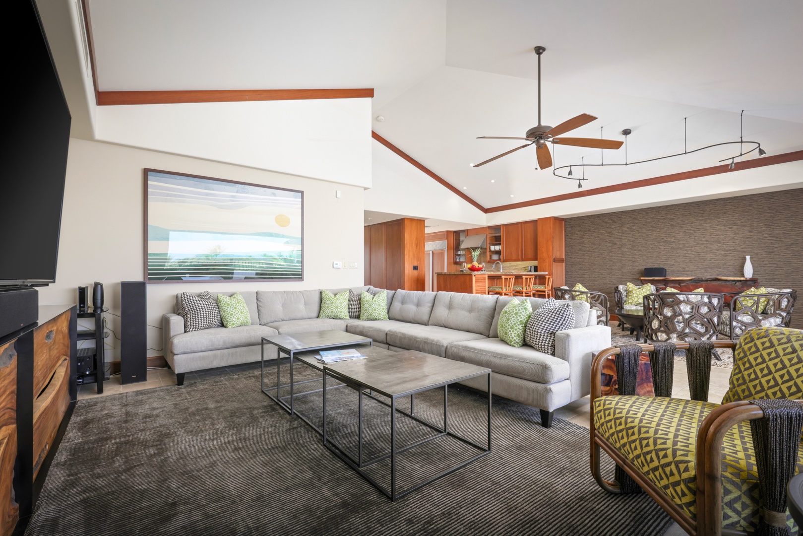 Kailua Kona Vacation Rentals, 3BD Ke Alaula (210B) Villa at Hualalai Resort - Reverse view of elegant great room with ample plush seating.