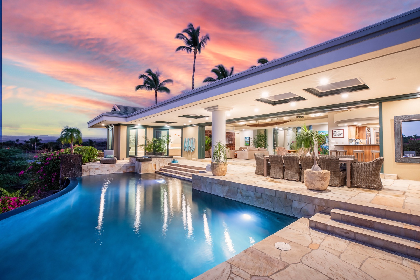 Kamuela Vacation Rentals, Canoe House at Champion Ridge - Take a sunset dip in your private infinity pool and spa—relax as the day melts into night.