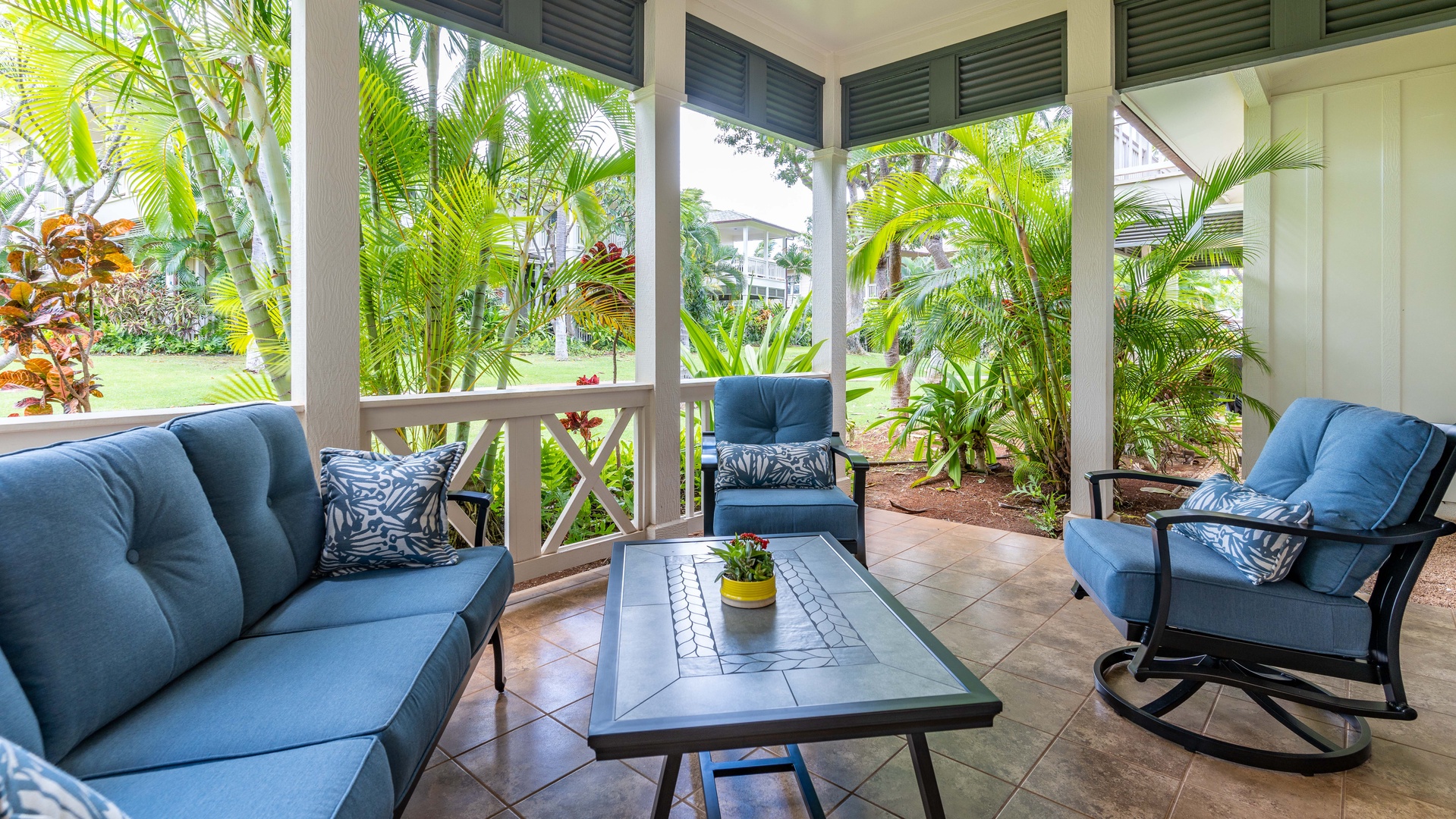 Kapolei Vacation Rentals, Coconut Plantation 1208-2 - An enchanting setting for drinks on the lanai.