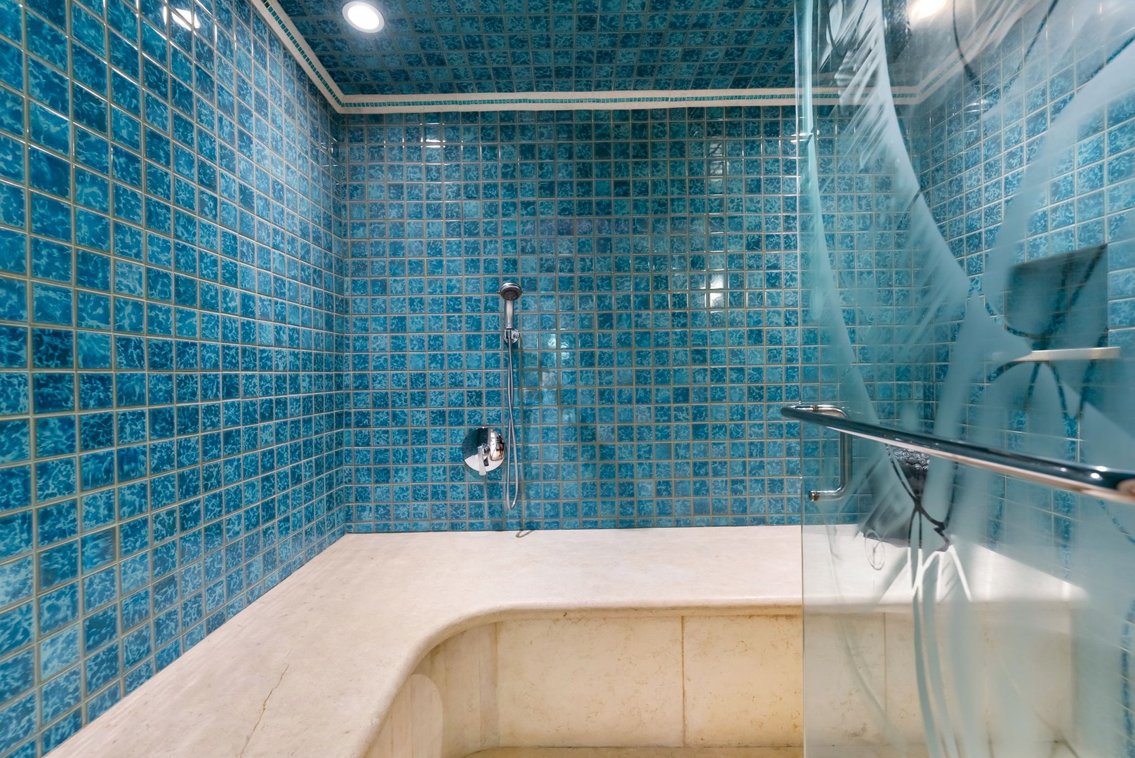 Kailua Vacation Rentals, Leaf House - Slip into your private spa-like sanctuary, where stunning turquoise mosaic tiles transform your daily shower into a luxurious escape.