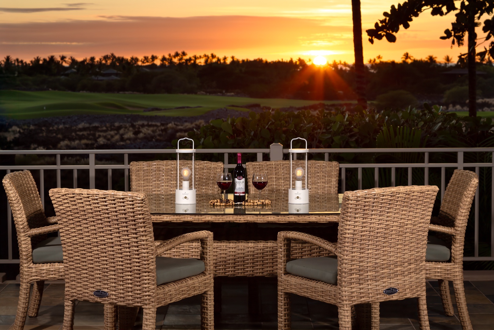 Kailua Kona Vacation Rentals, 3BD Waiulu Villa 111D at Hualalai Resort - Breathtaking sunset view over the golf course, perfect for evening relaxation.