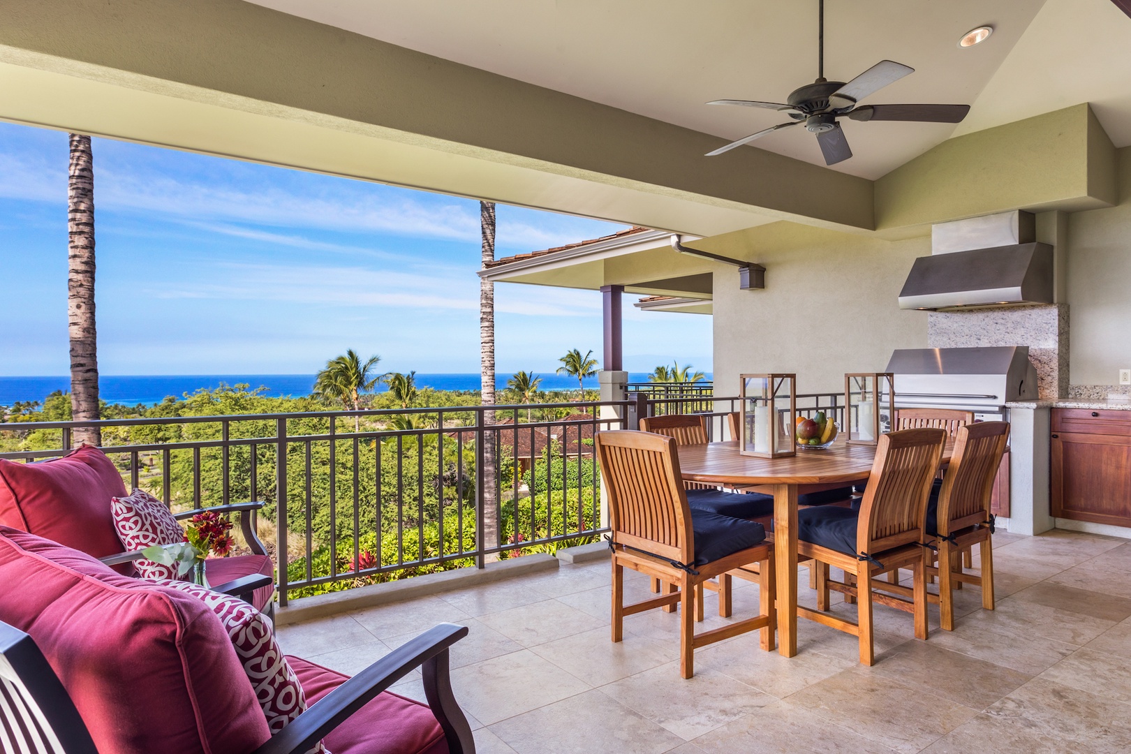 Kailua Kona Vacation Rentals, 3BD Hainoa Villa (2901D) at Four Seasons Resort at Hualalai - Lanai with loungers, barbecue grill, and dining area for six.