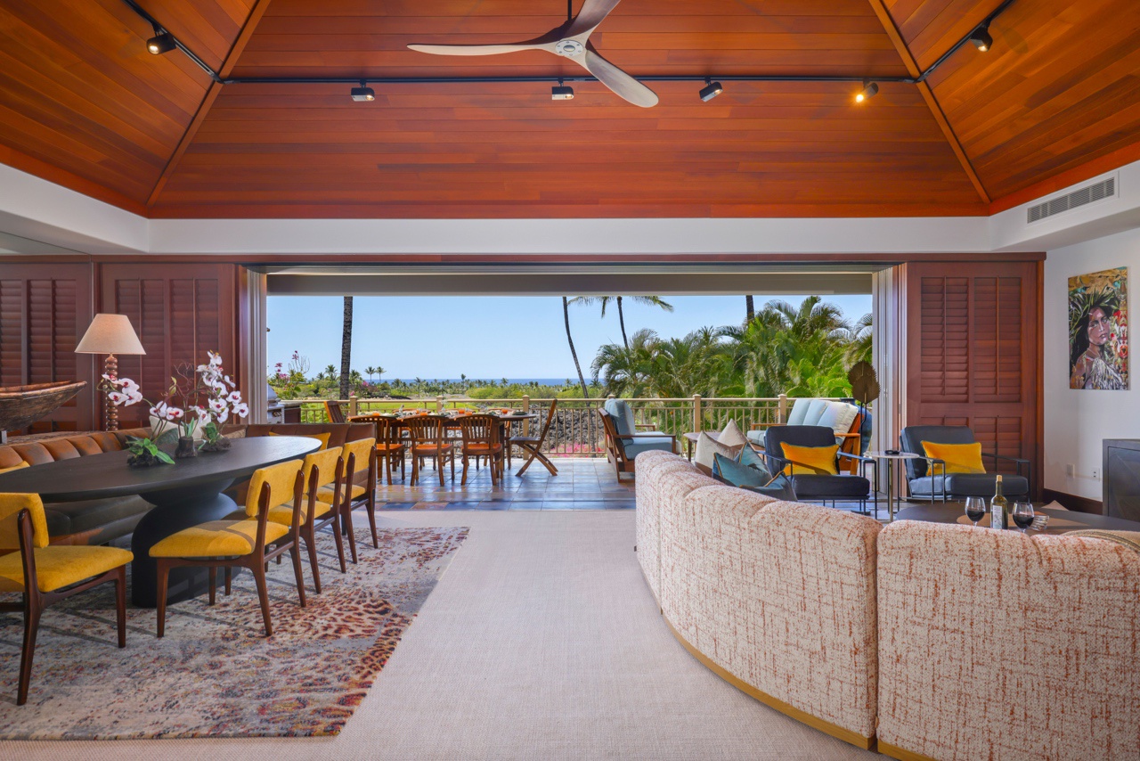 Kailua Kona Vacation Rentals, 3BD Ke Alaula Villa (217C) at Hualalai Resort - Vaulted wood ceilings provide Pacific breezes and tropical vibes throughout the second level living areas.