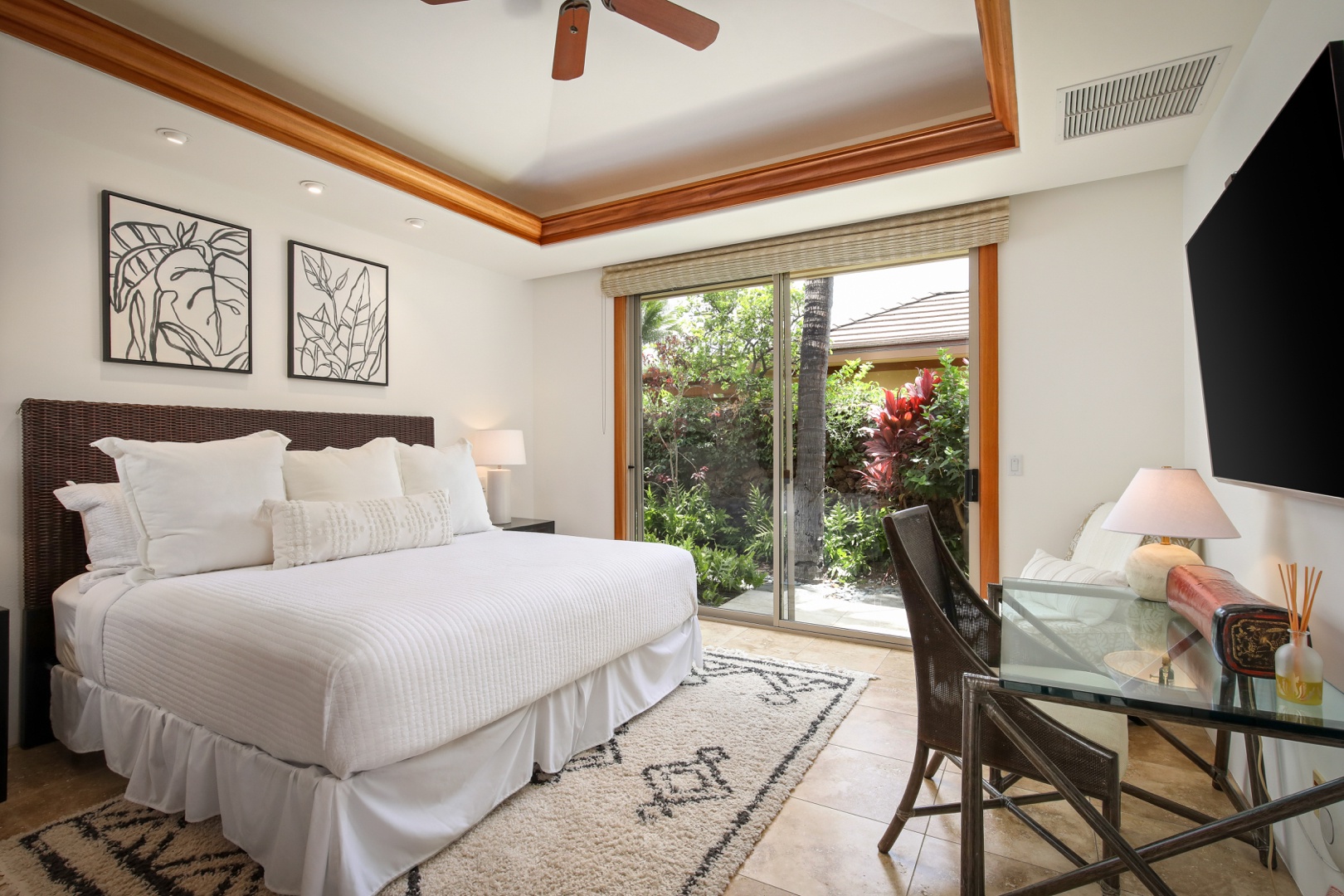 Kailua Kona Vacation Rentals, 4BD Pakui Street (147) Estate Home at Four Seasons Resort at Hualalai - Guest Suite #3 with king bed, outdoor access, television and a dedicated full bath just outside the door.