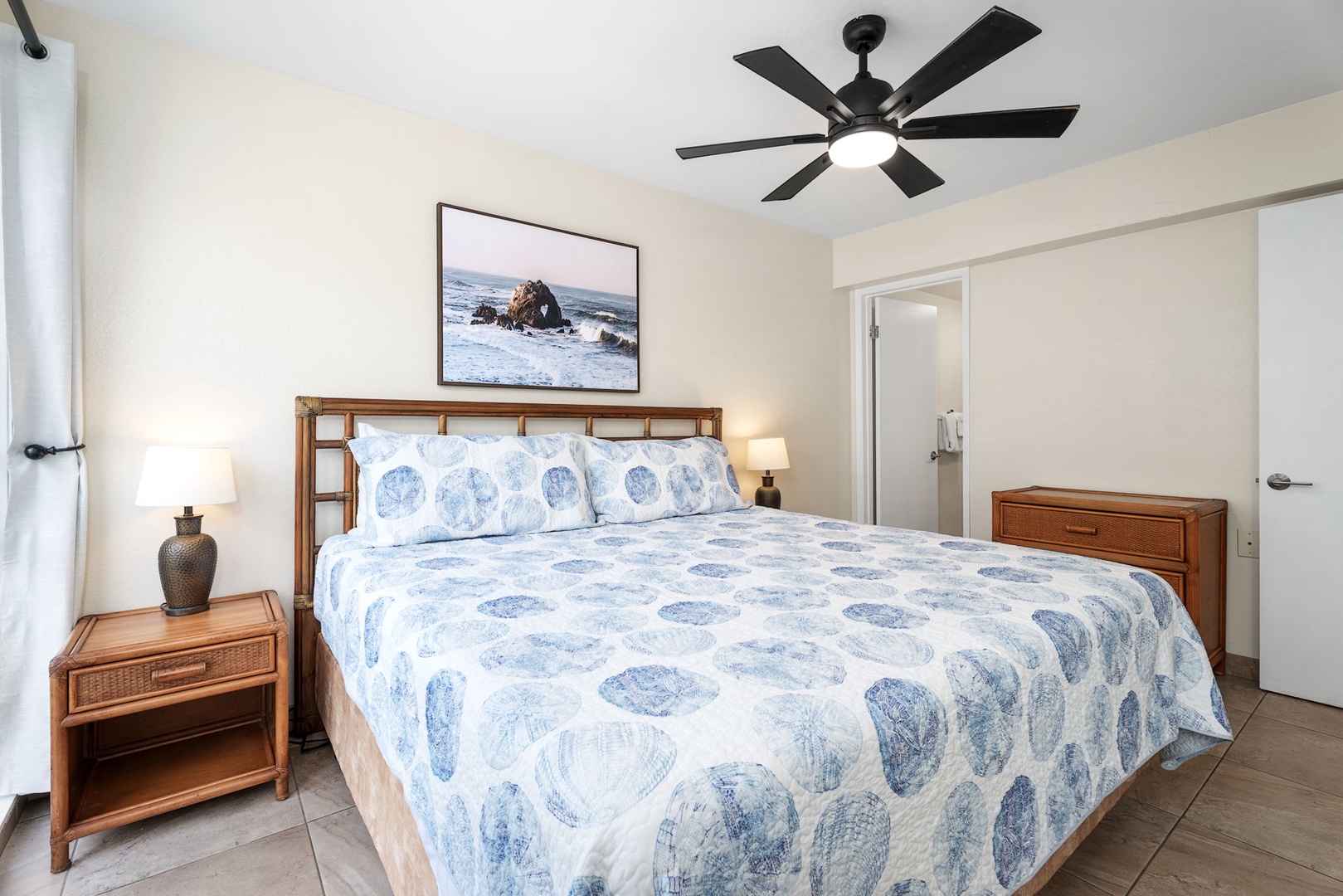Kailua Kona Vacation Rentals, Sea Village 4213 - Coastal comfort in the primary bedroom—perfect for unwinding after a sunset stroll along Ali'i Drive.