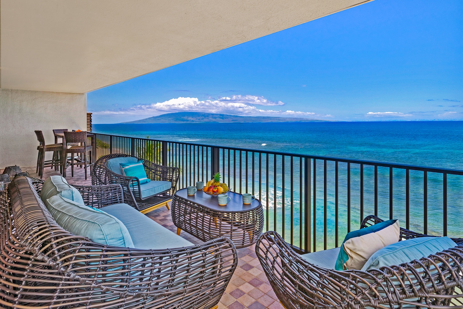 Lahaina Vacation Rentals, Kaanapali Shores 702 - Relax on the spacious lanai with breathtaking ocean views, perfect for morning coffee or evening cocktails.