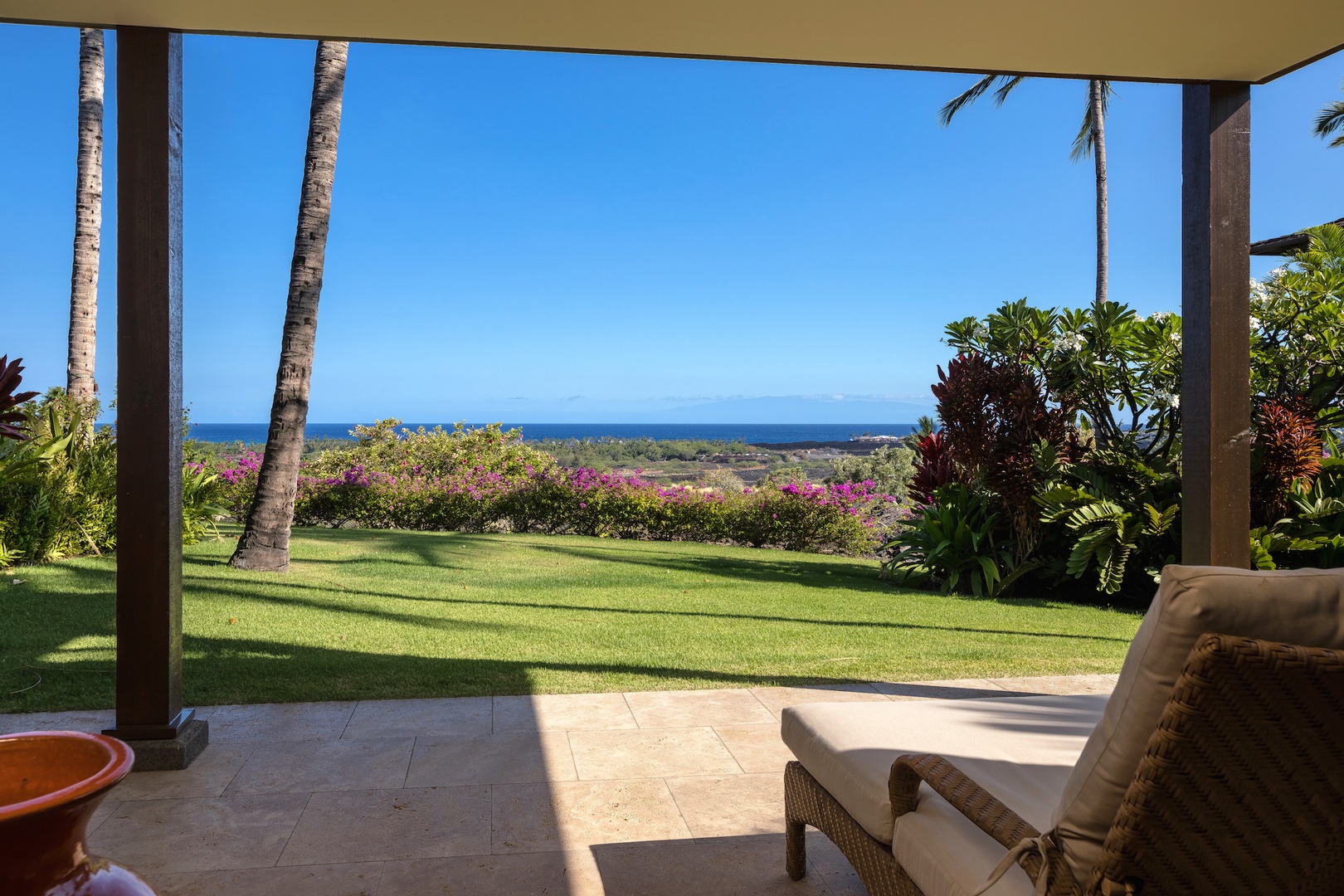 Kailua Kona Vacation Rentals, 2BD Hali'ipua Villa (108) at Four Seasons Resort at Hualalai - Den with private lanai offering a panoramic ocean view.
