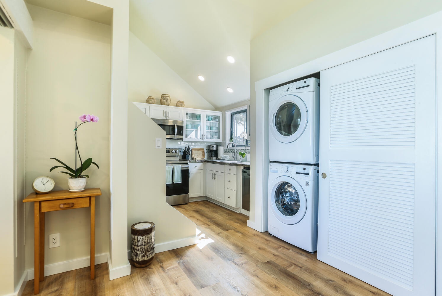 Princeville Vacation Rentals, Sealodge J8 - There's also a washer and dryer in-unit, just off the kitchen