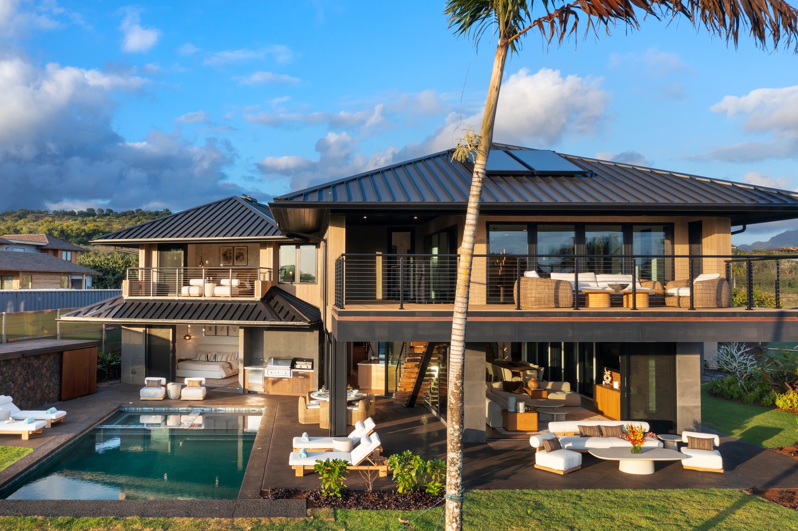 Koloa Vacation Rentals, Hale o ka Nene - Relax poolside at sunset, where golden skies and tropical serenity frame every unforgettable evening.