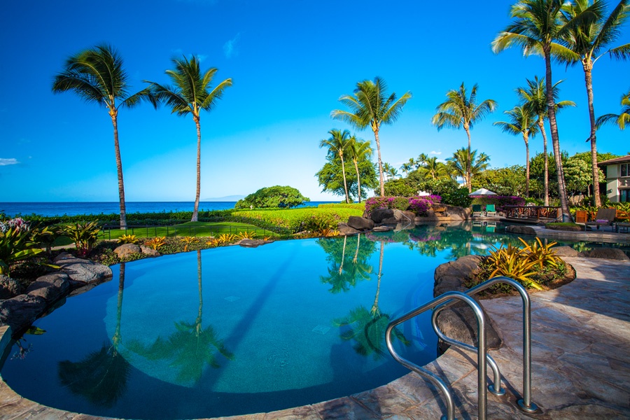 Wailea Vacation Rentals, Sea Breeze Suite J405 at Wailea Beach Villas* - A View of the Beach Front Adult Infinity-Edge Heated Swimming Pool set...