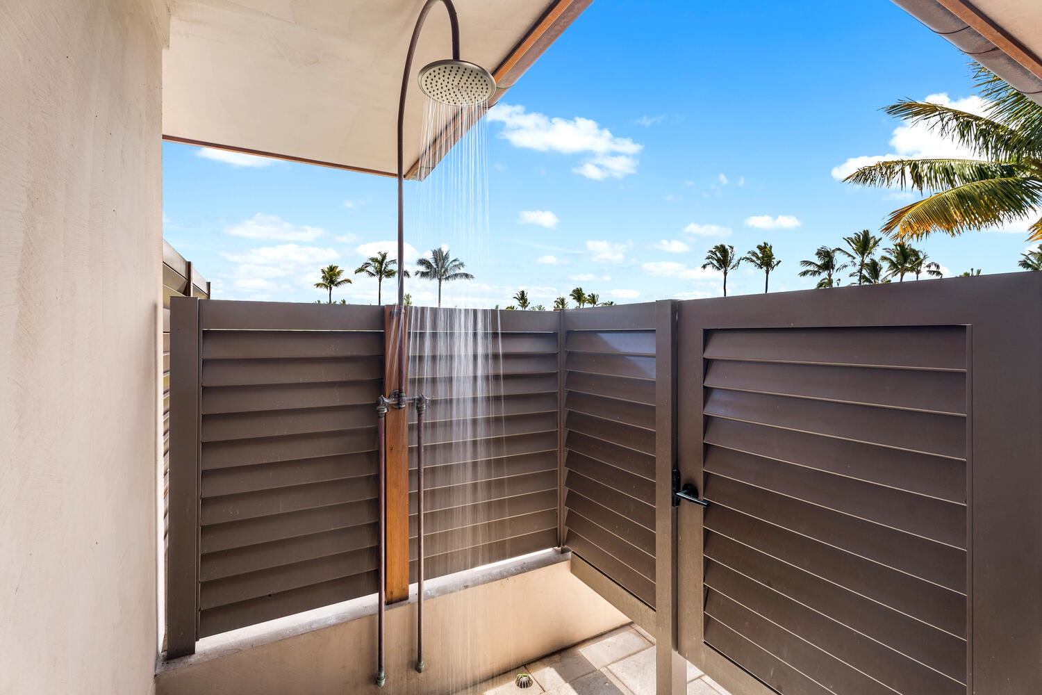 Kamuela Vacation Rentals, Laule'a at the Mauna Lani Resort #14 - Rinse off under the private outdoor shower with tropical views.