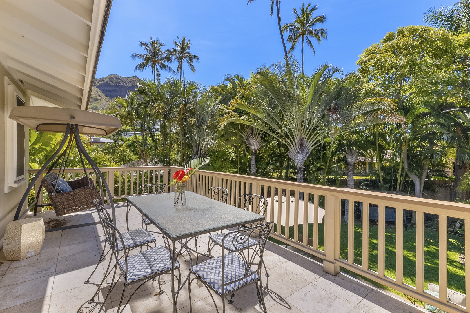 Honolulu Vacation Rentals, Hale Nui - Balcony Upstairs with seating area and Diamond Head views