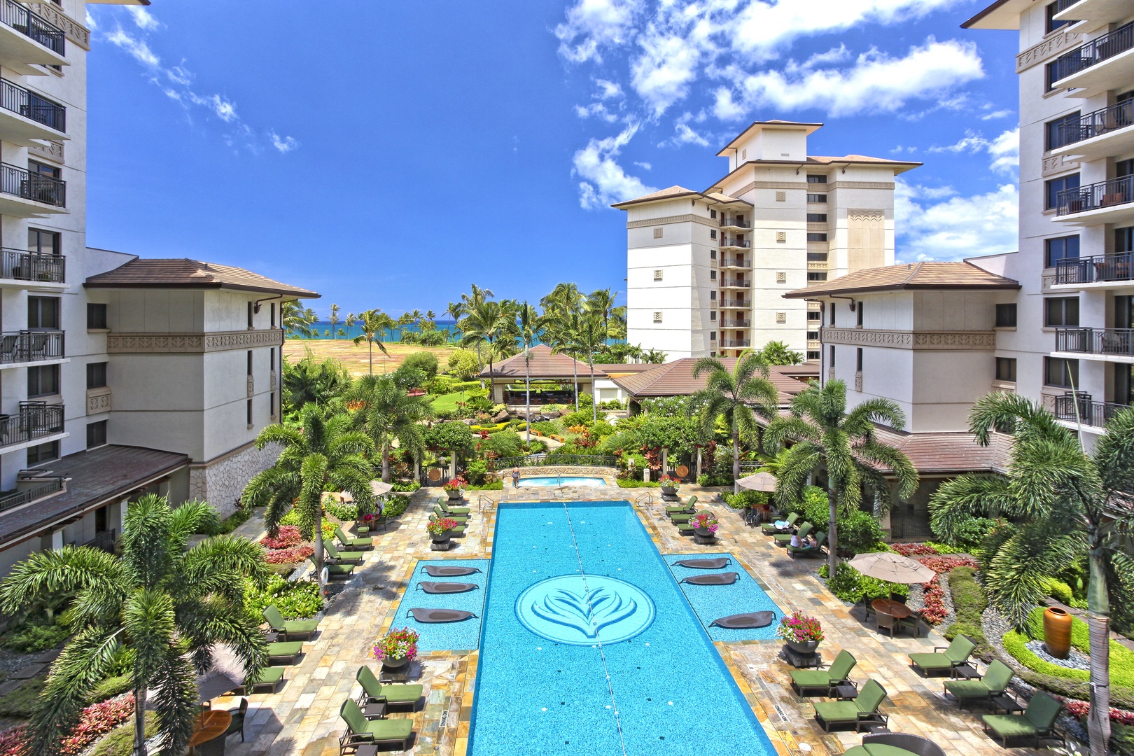 Kapolei Vacation Rentals, Ko Olina Beach Villas B610 - Picturesque skies over the crystal blue lap pool.