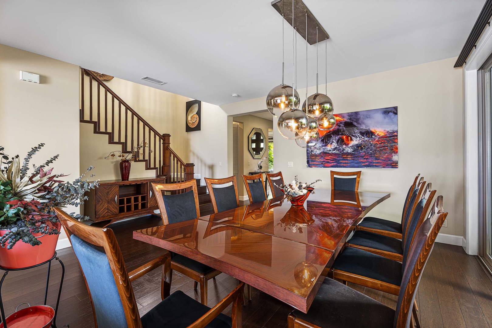 Kailua Kona Vacation Rentals, Holua Kai #20 - Formal dining with artistically inspired lighting