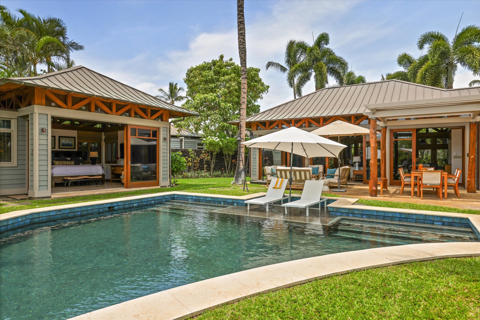 Kamuela Vacation Rentals, 3BD Na Hale 3 at Pauoa Beach Club at Mauna Lani Resort - Take in the poolside setting, with the lanai and main house nestled just beyond.