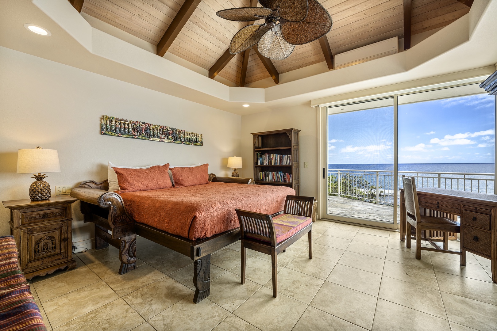 Kailua Kona Vacation Rentals, Ali'i Point #12 - Guest bedroom equipped with a king-sized bed, private lanai access, and peaceful tropical views.