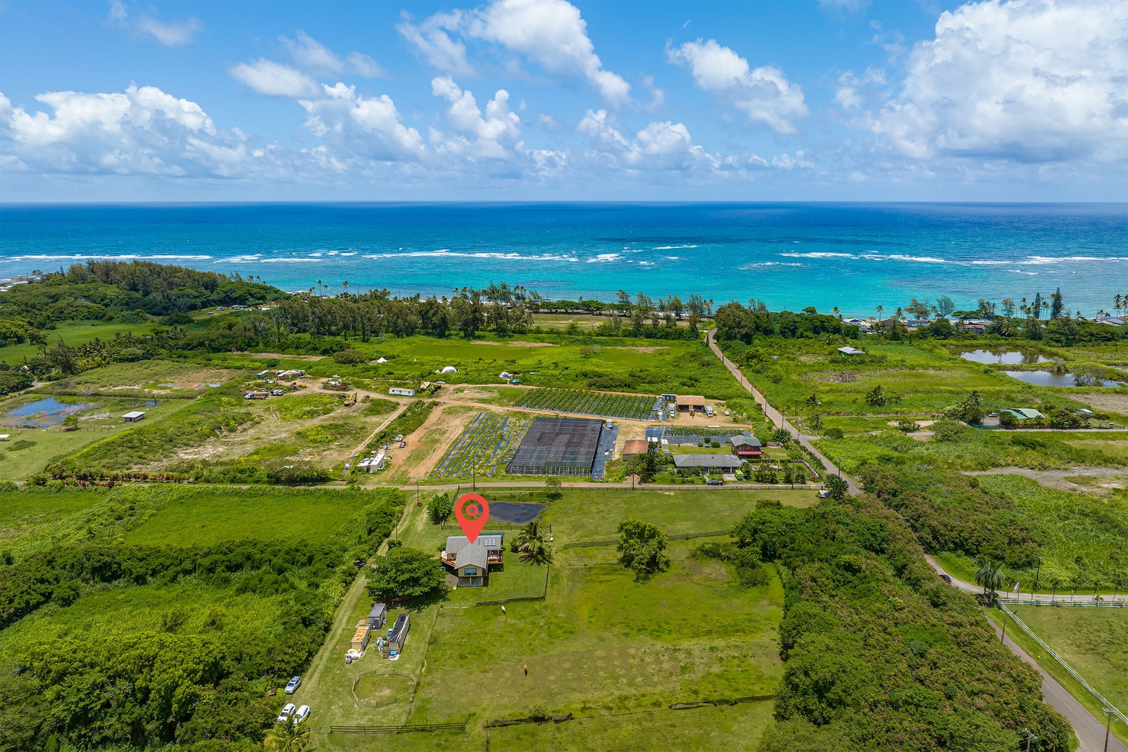 Hauula Vacation Rentals, Mau Loa Hale - Red pin location of the house - ocean-facing