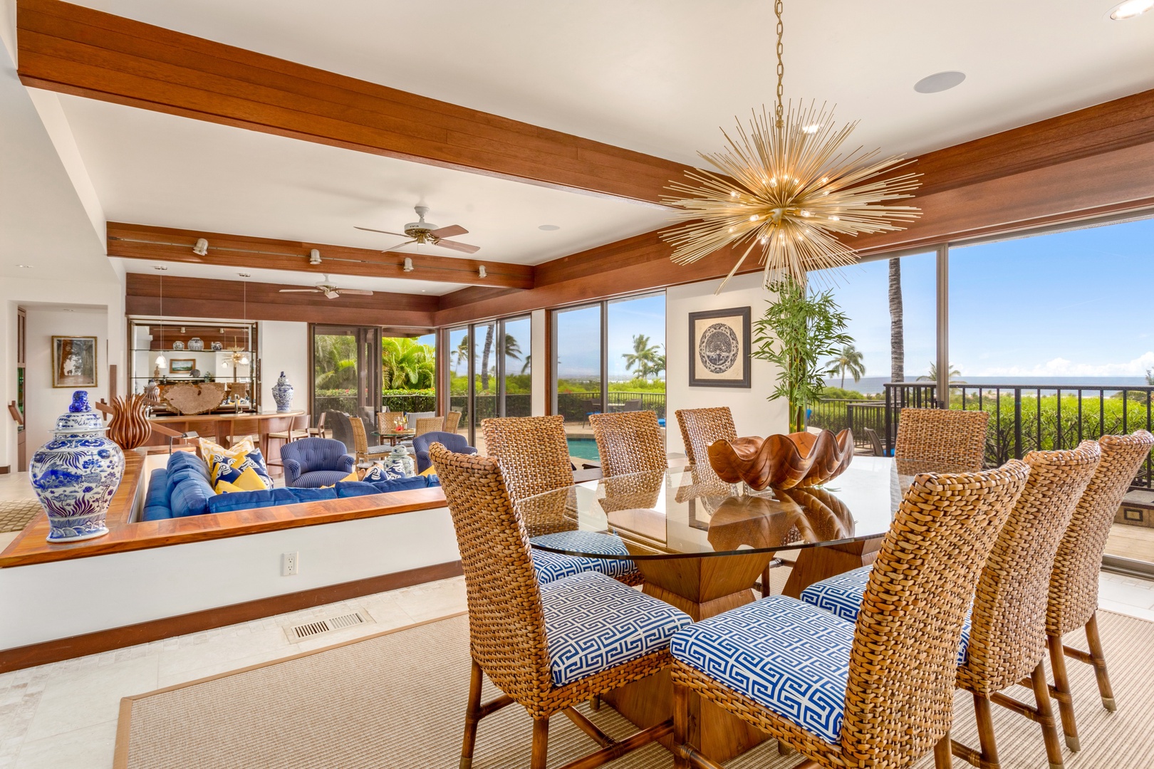 Kamuela Vacation Rentals, OFB 3BD Villas (39) at Mauna Kea Resort - Closer view of dining table with elegant chandelier.