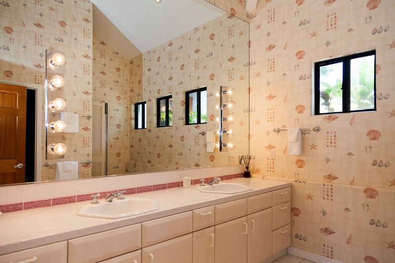 Kamuela Vacation Rentals, Mango Sunsets - North Primary bath with walk in shower and double vanity