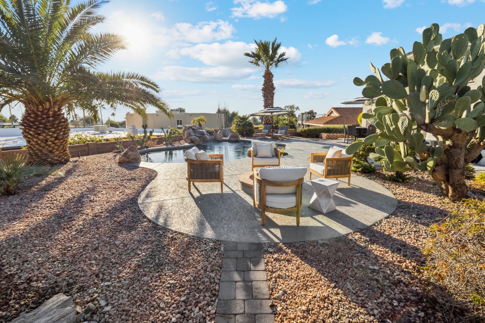 Phoenix Vacation Rentals, Majestic Mountain Views at Piestewa Peak Paradise - enjoy the pool with waterfall, which is great for swimming laps or relaxing on a hot summer day