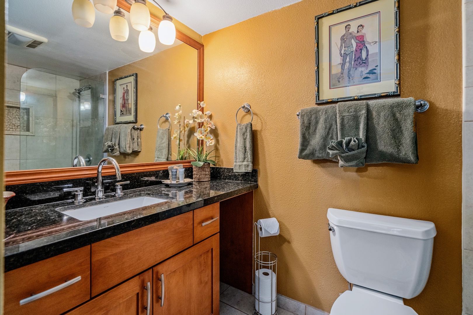Kihei Vacation Rentals, Kamaole Sands 5310 - Wash up at the granite vanity, stocked with fresh towels and plenty of light from above.