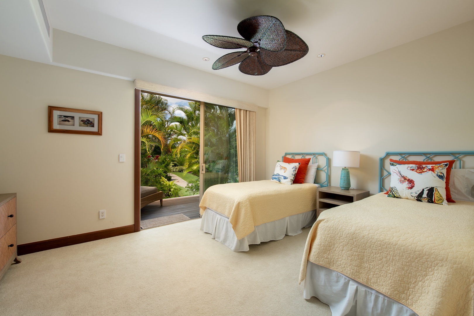 Kailua Kona Vacation Rentals, 3BD Ka'Ulu Villa (109A) at Four Seasons Resort at Hualalai - The guest bedroom with two twin beds and private lanai.