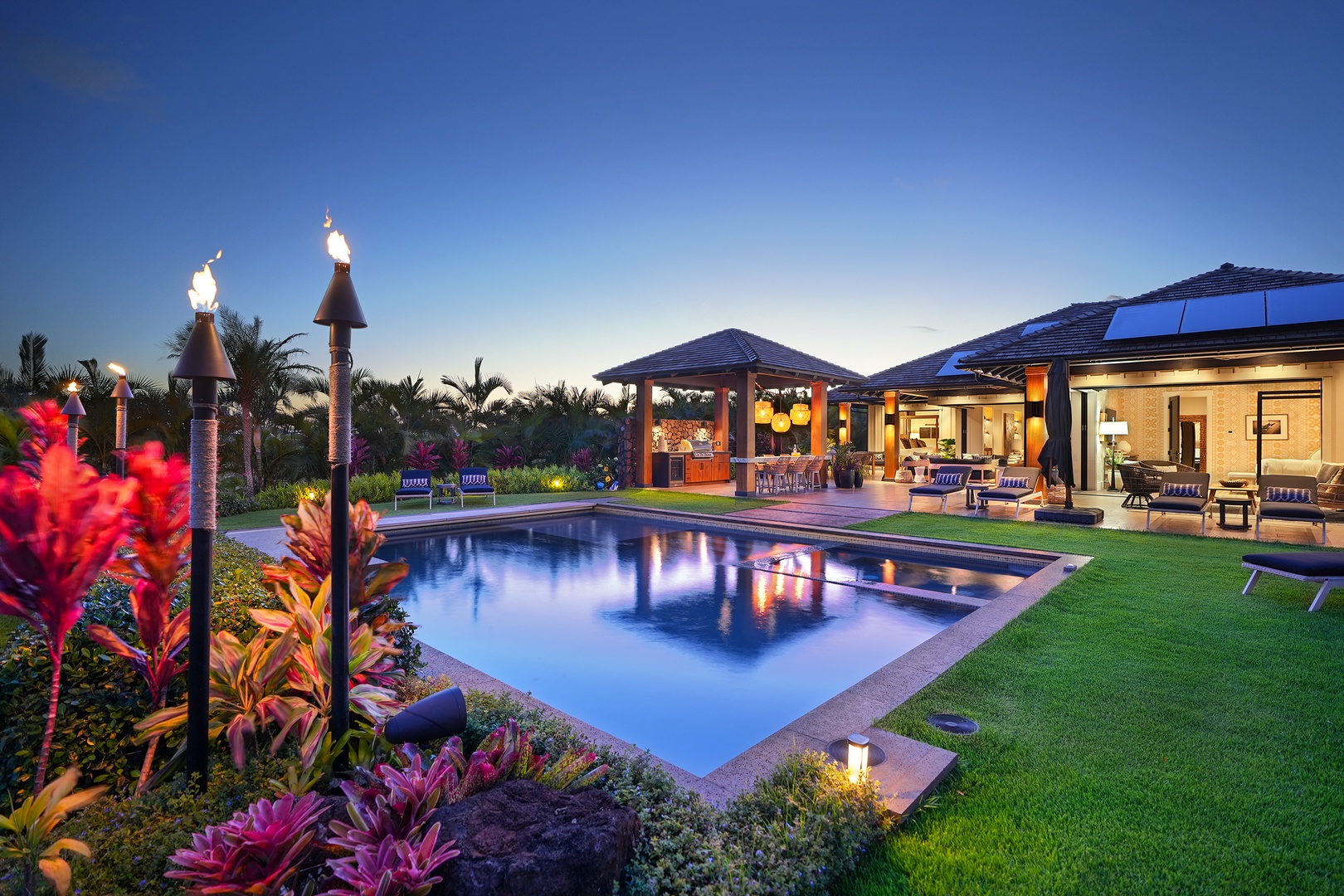 Koloa Vacation Rentals, Hale Pakika at Kukui'ula - Immerse yourself in luxury at Hale Pakika at Kukui'ula, outdoor living space, ama this pool and spa combo, featuring plentiful seating for sun-soaked gatherings or relaxing days..