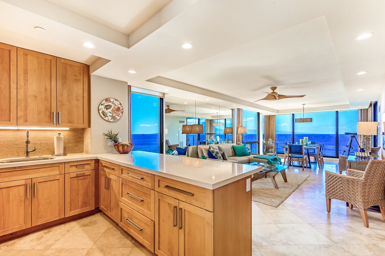 Lahaina Vacation Rentals, Mahana 1119 - Open-concept kitchen seamlessly flows into the living and dining areas with ocean views.