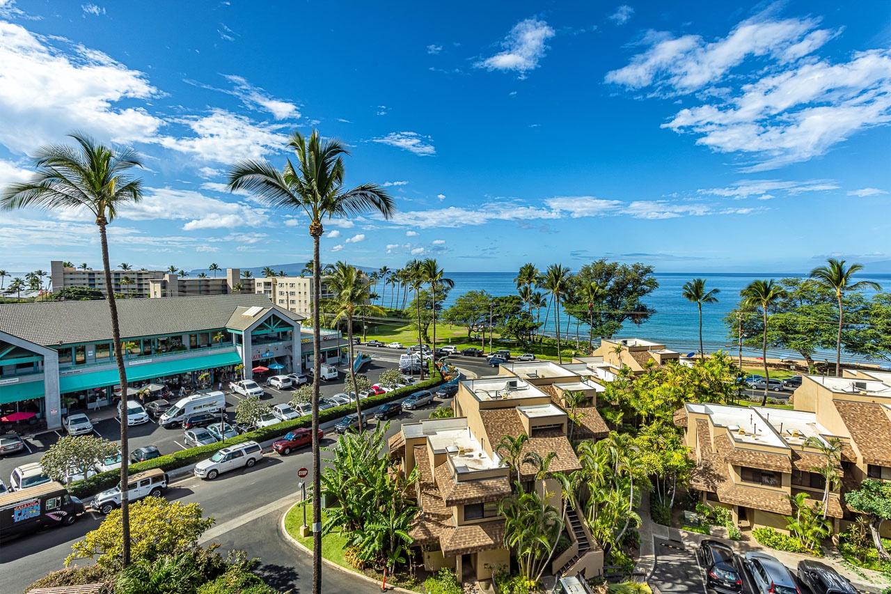 Kihei Vacation Rentals, Kamaole Beach Royal 610 - The shops and restaurants below share this same coastline view.