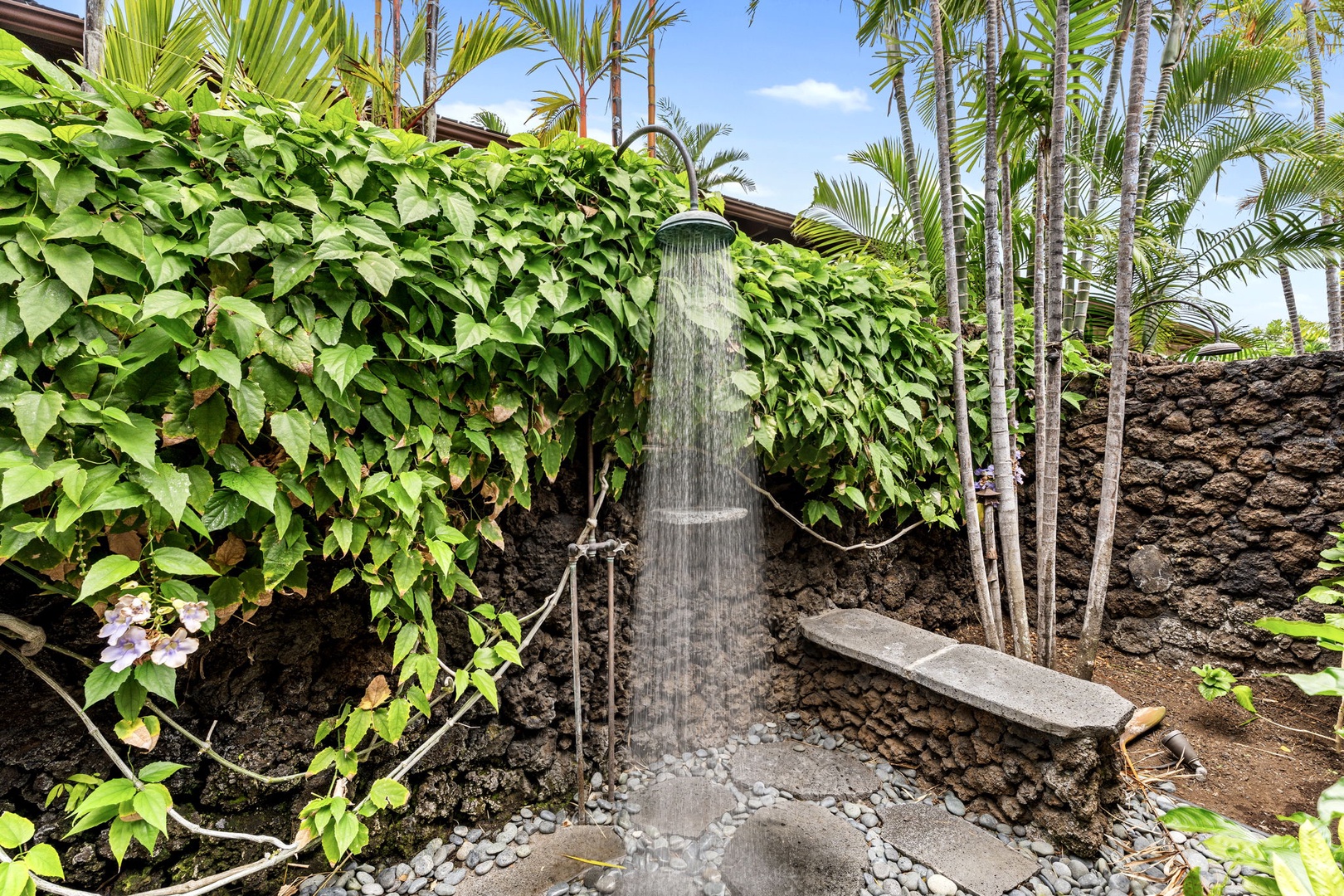Kailua Kona Vacation Rentals, 3BD Pakui Street Estate (149) at Hualalai Resort - Rinse off under the open sky, a wall of climbing vines for privacy.