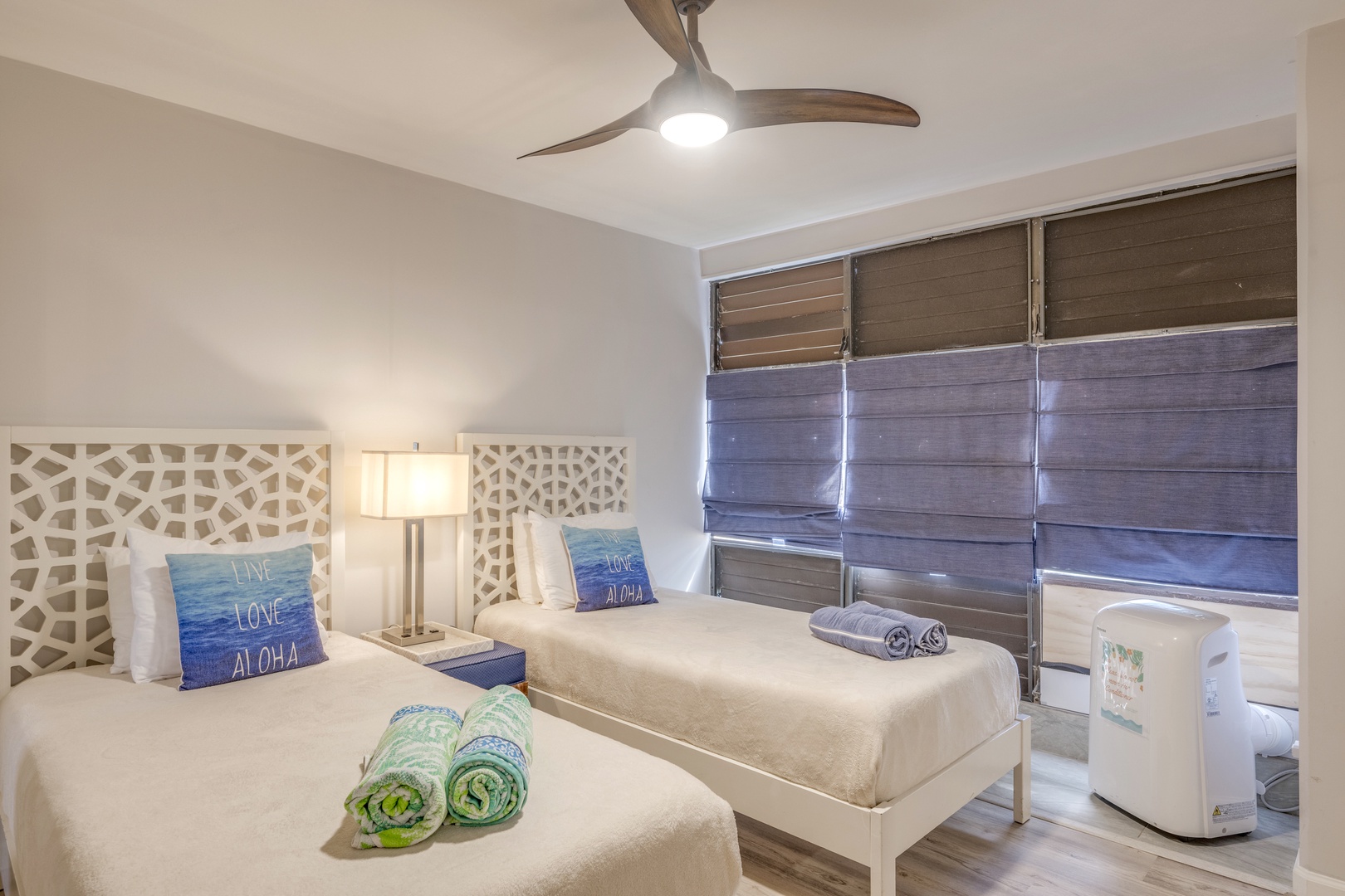 Lahaina Vacation Rentals, Kahana Villas E408 - The guest bedroom has AC, outdoor views and shades for privacy.