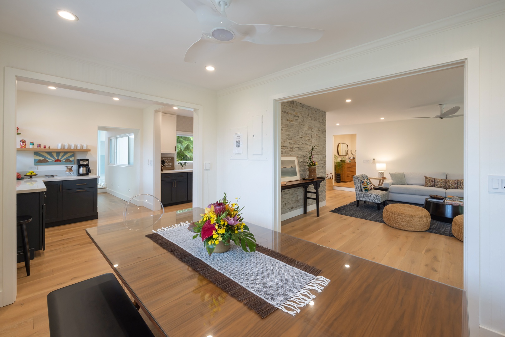 Kailua Vacation Rentals, Lanikai Ola Nani - Dine in style and soak in the scenery from your indoor table—steps from both the kitchen and garden-facing lanai.