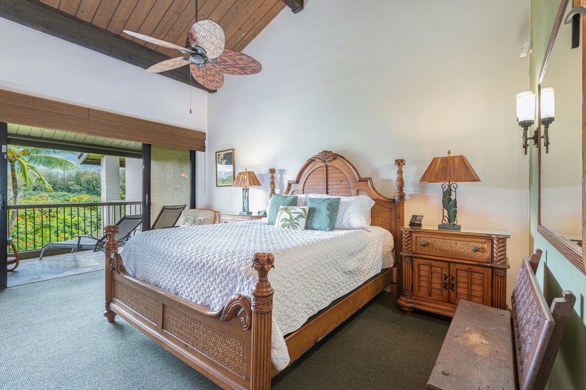 Princeville Vacation Rentals, Hanalei Bay Resort 1535/6 - The spacious bedroom with Cal King bed, vaulted ceiling, and island-inspired design.