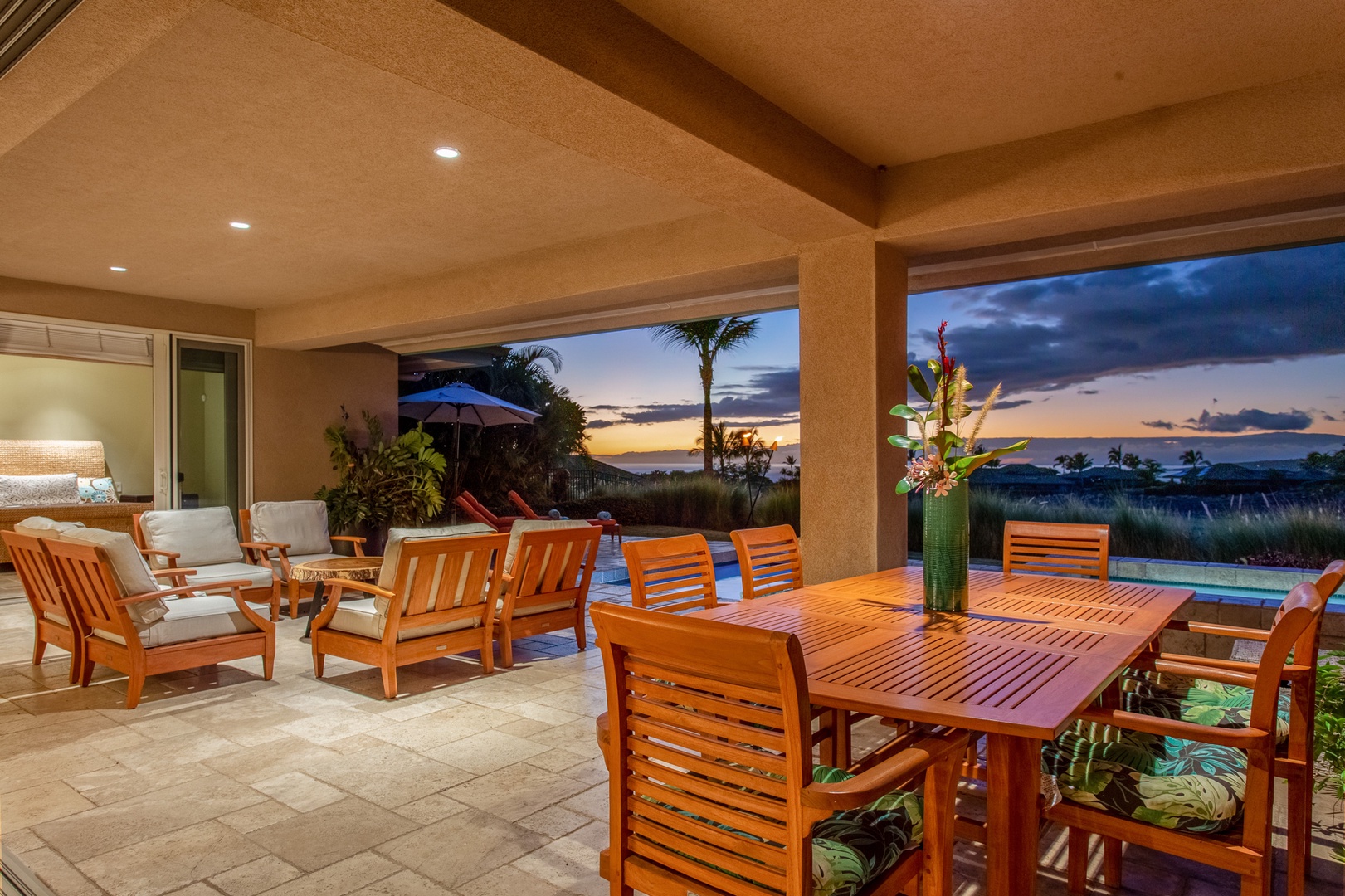 Kamuela Vacation Rentals, 3BD Wai'ula'ula Villa (312) at Mauna Kea Resort - Enjoy open-air dinners on the covered lanai, surrounded by soft lighting and ocean breezes.