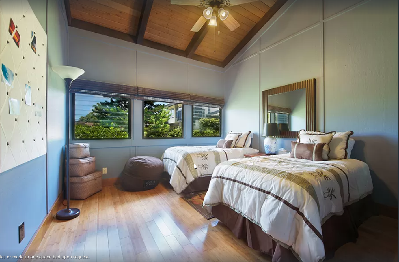 Princeville Vacation Rentals, Mauna Kai 11 - Downstairs bedroom with two singles that can be converted to a queen upon request