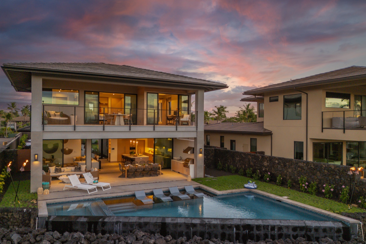 Waimea Vacation Rentals, 5BD Mauna Lani Lux Golf Estate (4) at One Ocean - Bask in the elegance of this stunning residence as dusk settles.