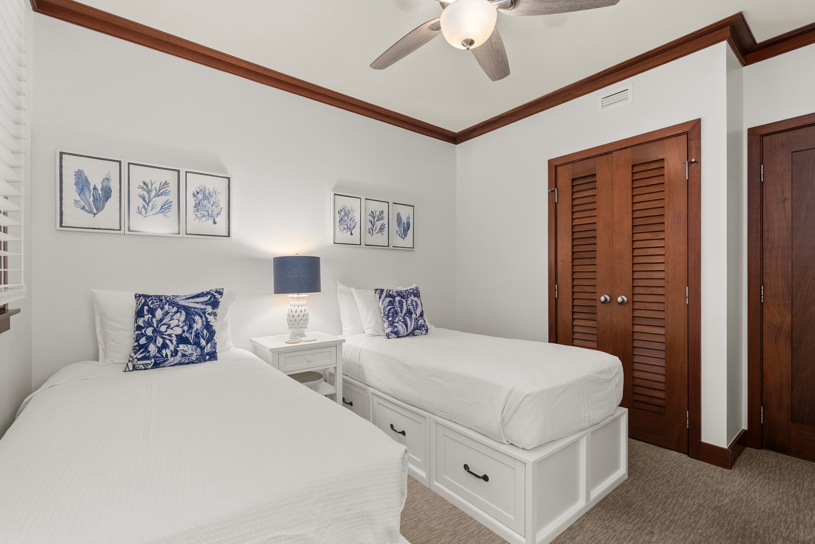 Matching XL twin beds and a closet for additional space to unpack.