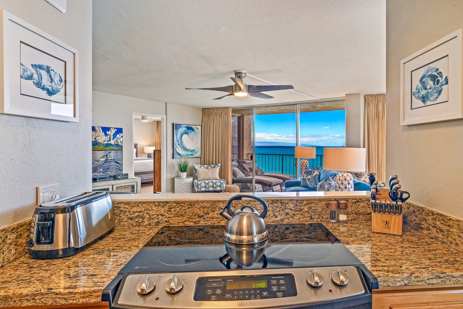 Lahaina Vacation Rentals, Royal Kahana 1010 - Prepare meals while enjoying beautiful ocean views from the kitchen, keeping you connected to the open living space.