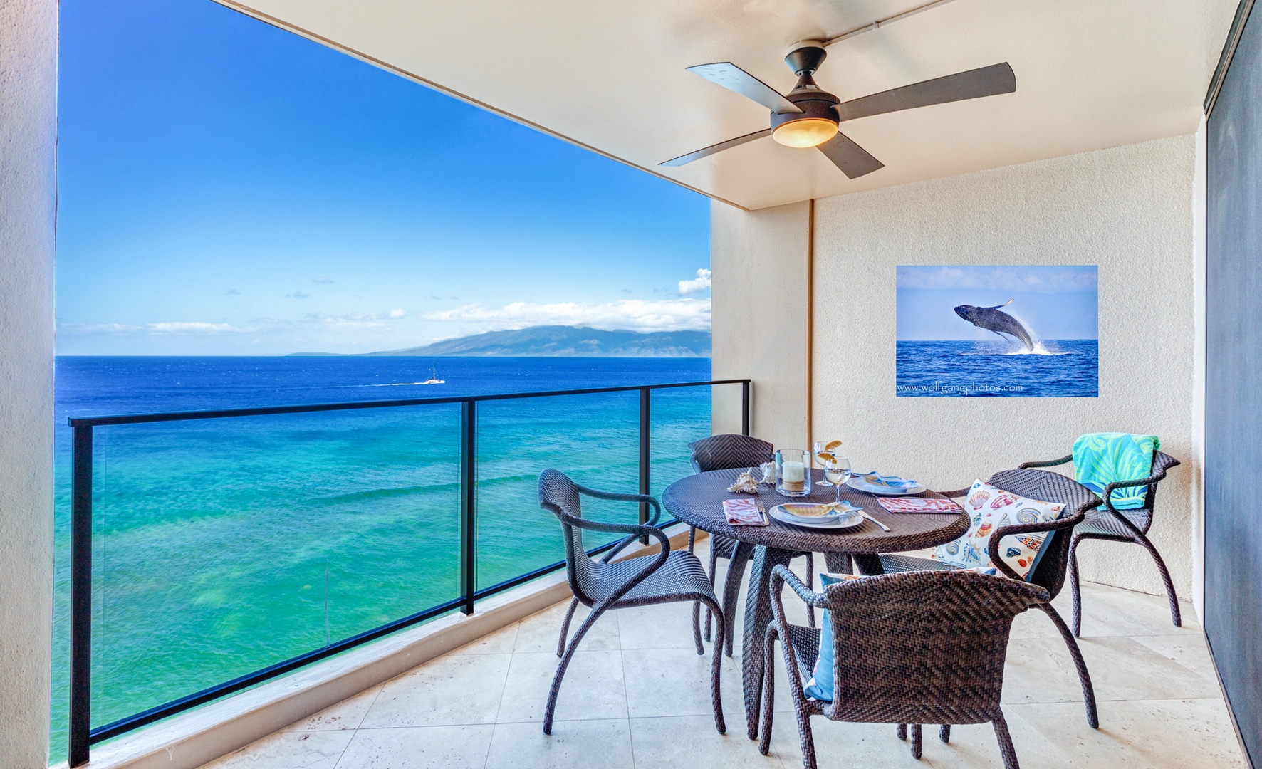 Lahaina Vacation Rentals, Mahana 1119 - Start your day with coffee and sea breezes on the peaceful private lanai at Mahana 1119.